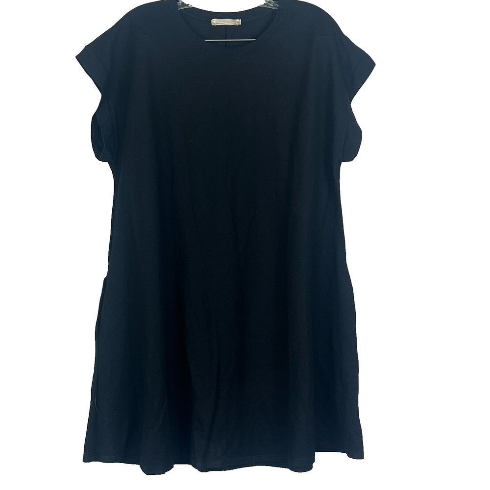 Dress Up Women's T-shirt Dress Size M Black Lagenlook Minimalist Modern Coastal